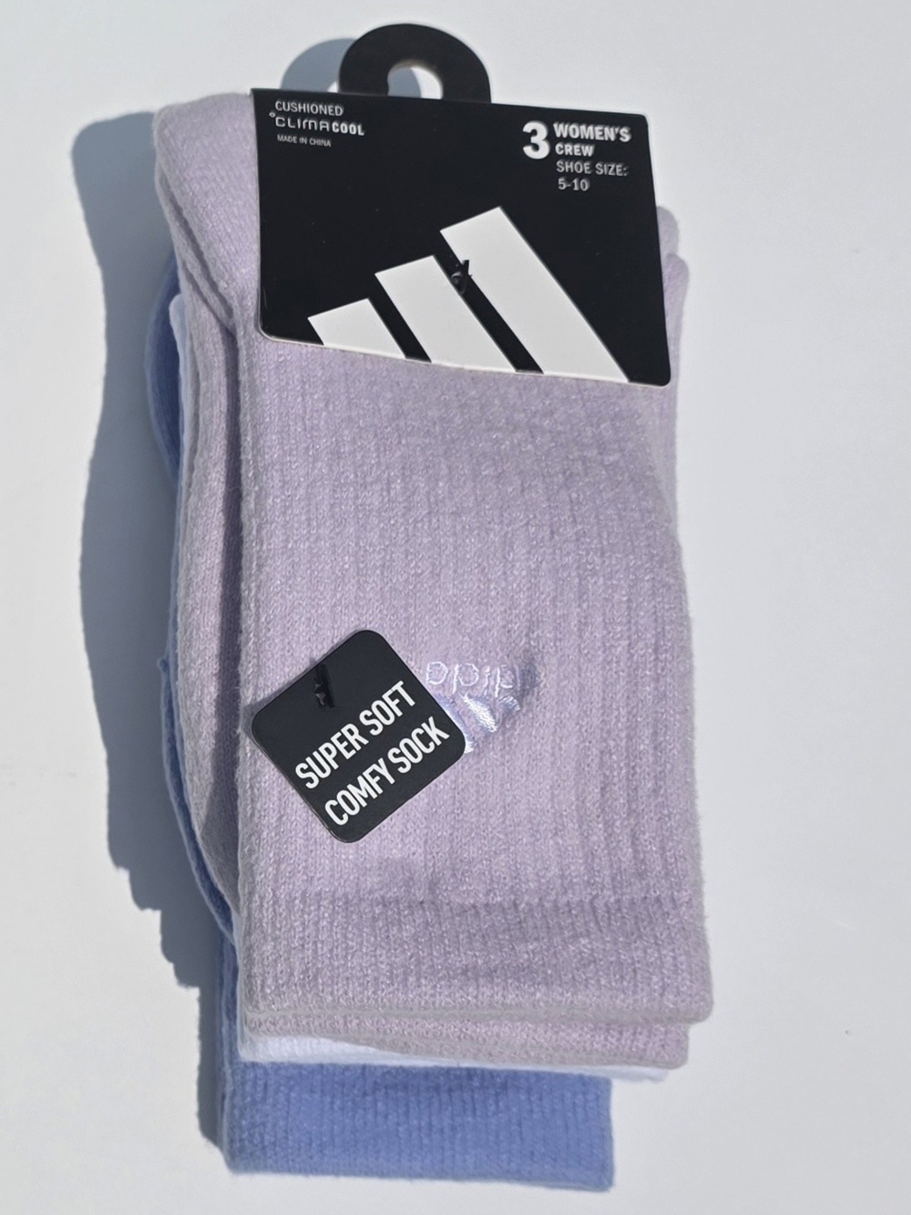 Adidas Cushioned Climacool Crew Super Soft Socks 3-Pack Lavender Blue White